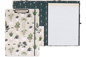 STEEL MILL AND CO. Steel Mill & Co Cute Clipboard Folio with Refillable Lined Notepad and Interior Storage Pocket, Padfolio for Work (Sage Plants)