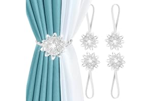 ‎AULEEP AULEEP Magnetische Raffhalter, 4 Stück magnetische dekorative Vorhänge Vorhangclips Schnalle, Blume Vorhang Raffhalter, im europäischen und amerikanischen Stil (Silber)