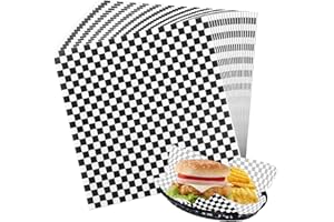 AKOLAFE 500 Pcs Greaseproof Paper Sheets 30x30cm Wrap Papers Checkered Basket Liners Oil Proof Waterproof Wax Paper Sheets for Deli, BBQ Sandwich Burgers Cake Cheese Cookies Buffet, Black
