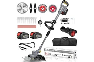 TRAJINLITY Rasentrimmer mit Akku und Unkrautbürste, 6 In 1 Akku Rasentrimmer für Makita Akkus, Rasentrimmer mit Unkrautbürste und 2X4.0Ah Akku, 21V Bürstenlose Freischneider Akku für Garden Trimmen (Grau)