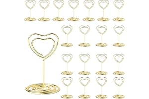 RJFUJP 20 PCS Photo Holders for Tables, Table Number Holders, Wedding Table Decoration, Photo Holder, Heart Shaped Table Sign Picture Photo Holder Menu Memo Clips for Valentine's Day Table Decor (Gold)