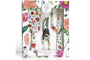 DEANAME Ensemble d'outils de jardin, cadeau de jardin pour femme, 3 outils de jardin pour femme, accessoires de jardin comme trot, cultivateur, ciseaux de coupe, coffret cadeau pour femmes, enfants (blanc)