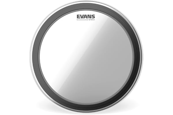 Evans EMAD Clear Tom Drum Head, système d'amortissement réglable avec 2 anneaux d'amortissement en mousse, transparent, 16 pouces