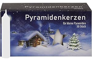 ‎JEKA Pyramidenkerzen klein, weiß ca. 14 x 74 mm / 50 Stück/Pack, Weihnachtskerzen, Adventskerzen, Christbaumkerzen, Baumkerzen, Kerzen
