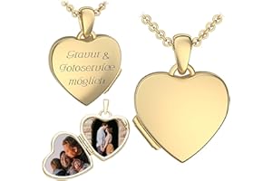 Amoonic Foto Medaillon Herz in Silber 925 und Gold/Rosegold vergoldet I Damen Herzmedaillon zum Öffnen für Bilder mit Foto Upload Service & Gravur