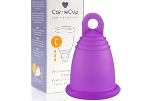 ‎RIIJK CarrieCup Menstruationstasse groß, Made in Germany inkl. Beutel - BPA-frei, Alternative zu Tampons und Binden, silikonfrei, Menstrual Cup Lila