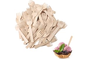 APOMOONS 300 Piezas Tenedores de Madera Mini Tenedores Desechables Pequeñas Tenedores de Aperitivo a Granel 4 Pulgadas Mini Utensilios Tenedor de Pastel
