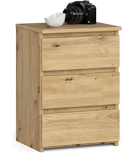 AKORD | Nachtkastje CL-3 met 3 laden | voor de woonkamer slaapkamer kast kantoor werkkamer | modern functioneel design | B40 x H57 x D35 cm, gewicht 26 kg | Sonoma eiken