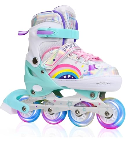 Pattini a Rotelle Bambina, Bambino,Pattini a 4 Ruote,Pattini Regolabili in 4 Misure con 8 Ruote Lampeggianti per Ragazzi, Ragazze e Principianti (Arcobaleno, L (EU 36-39