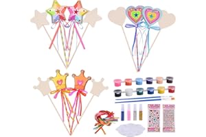 Sterneer Kit Manualidades Niñas de Madera de Bricolaje, 12 Piezas Princesa de Hadas Varitas de Madera para la Pintura y la Artesanía, Regalo di Compleanno, para Niños 3 4 5 6 7 Años