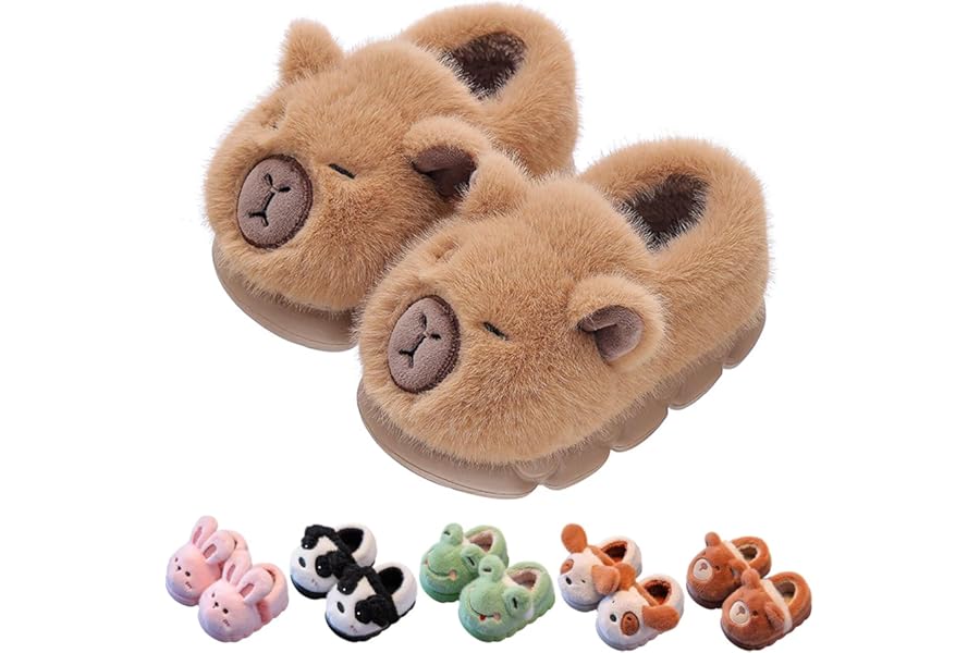 KEYUSHOP Kids Slippers for Girls Boys Toddler Cute Cartoon Animal Preppy Slipper Winter Plush Warm House Shoes Slip-On for Indoor Outdoor