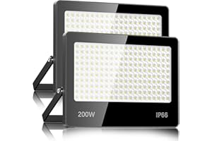 LAMLAMCK Faretto LED Da Esterno 200W 2 Pezzi - 20000LM 6500K Super Luminoso Bianco Freddo Faro LED Esterno, IP66 Impermeabile Luce Di Sicurezza per Stadio, Patio, Strada, Garage