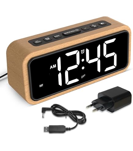 VORRINC Réveil LED en bois - Réveil numérique - Avec chargeur sans fil - Date - Commande vocale - Température intérieure VORRINC Réveil LED en bois - Réveil numérique - Avec chargeur sans fil - Date - Commande vocale - Température intérieure