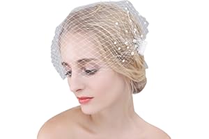 IBLUELOVER Voile de Mariage Femme Chapeau Fascinator Voile Mariée avec Peigne Coiffure Mariage Bride Tulle Elégant Voilette en Maille Accessoire Déguisement Photographe Cérémonie Fête