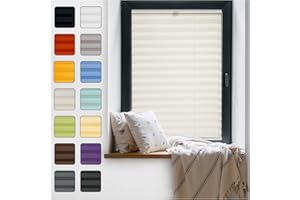 ‎PLISART Fenster Plissee ohne Bohren zum Kleben Innenrahmen - Thermo Plisseerollo Innen - Rollo Jalousie, Halterungen auf Rahmen, Faltrollo, Sichtschutz, Blickdicht, für Fenster & Tür - Creme, 70 x 200 cm