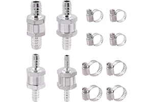 Mardatt 12PCS Non Return One Way Check Valve with Hose Clamp Set, 1/4" 5/16" 3/8" 1/2" Aluminum Alloy Fuel Check Valve for Fuel Line Gas Diesel Water