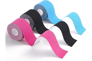 Carehabi - Bande de kinésiologie de sport pour les muscles, 5 m x 5 cm, 3 rouleaux (1 x bleu, 1 x rose, 1 x noir), bande de kinésiologie étanche & élastique pour le sport