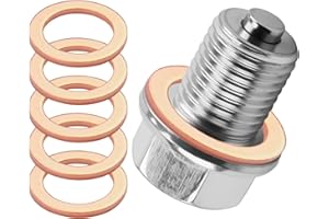 CJMUQHEHH Tapón de Drenaje de Aceite Magnético M14x1.5 con Junta, Tornillos de Acero Inoxidable para Cárter de Aceite, Tapón con 5 Arandelas de Cobre, Tapón de Drenaje para Automóviles, Motocicletas y Barcos.