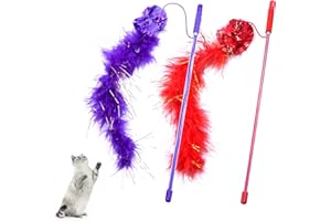 ZYFC 2 Pieces Feather Toys for Cats - Funny Cat Stick Toys, Interactive Feather Wand Stick with Sound Paper for Indoor and Outdoor Play, Improves Intelligence and Responsiveness