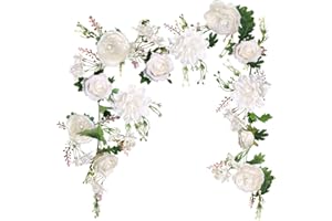 ORGMEMORY Pfingstrosen Girlande, Deko Blumen Künstlich, Kunstblumen Girlande, Tischstange Dekostange, Blumen Girlanden, Blumengirlande für Tür, Hochzeit, Party, Wand, Heimdekoration (Elfenbein)
