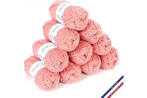 BERGERE DE FRANCE Bergère de France - BARISIENNE 7, lot de 10 pelotes de laine à tricoter et au crochet (10 x 50g) - 100% Acrylique - 6,5 mm - Fabrication Française - Gros Fil Rond très Doux - Rouge (FRAISIER BLANC)