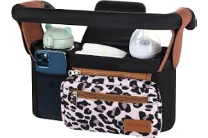 Momcozy Barnvagnsväska med 2 Mugghållare och Flera Förvaringsfack, Leopardo