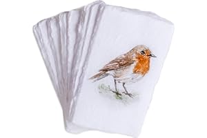 Wanderings Biglietti Di Carta Bianca Fatti A Mano Con Bordo Grezzo Bianco - Confezione Da 50 - Tecnica Mista Ad Acquerello - Etichette Regalo, Prezzi, Segnaposto - Spessore 150 GSM - Solo 5x9 cm