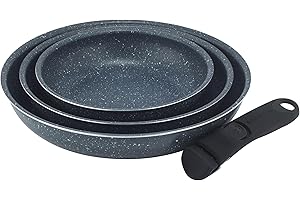 Russell Hobbs Nightfall Stone RH03293EU7 - Set di padelle antiaderenti Smart Clip da 20 cm, 24 cm, 28 cm, manico rimovibile per rimanere freschi, da forno a piano cottura a tavola, pentole impilabili