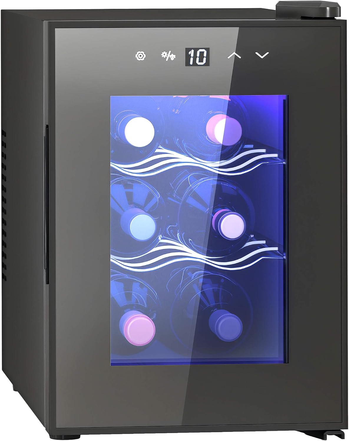 HOMCOM Mini Table Top Wine Fridge, 6 Bottle, 17L, 8-18℃, 26.5cm Quiet Under Counter Wine Cooler Fridge with Glass Door, LED Light, Digital Touch Screen, Temperature Control