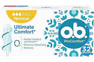 O.B. Tampones OB ProComfort Normal, tampones de absorbencia normal sin sustancias químicas nocivas, blanqueamiento con cloro ni fragancia, tampones sin aplicador, 32 unidades