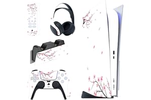 PlayVital Skin Stickers für ps5 Konsole Regular Edition,Vinyl-Skin Folie Stickers Aufkleber Schutzfolie für PS5 Konsole,Controller,Ladestation,Headset,Medienfernbedienung-Fallende Kirschblüten
