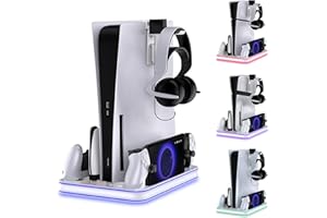 FORMLESSEMPIRE Cooling Stand for PS5 PlayStation 5 Station Charging Disc/Digital/Slim compatibility with RGB LED Controller Charging, PS Portal Charging Dock, Controller Charger, PS5 Accessory, Slim console (White)