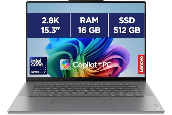 Lenovo Yoga Slim 7 15ILL9 - Ordinateur Portable Copilot+PC 15.3'' 2.8K (Intel Core Ultra 7 256V, RAM 16Go, SSD 512Go, Windows 11 Home) Clavier rétroéclairé AZERTY Français - Gris
