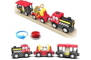 DxxD Treno a Vapore a Batteria, Treno Elettrico per Bambini (Connessione Magnetica), Trenino Legno Giocattolo Bambini Compatibile con Thomas, Brio, Giocattolo Regali per Ragazze Ragazzi 3+ Anni