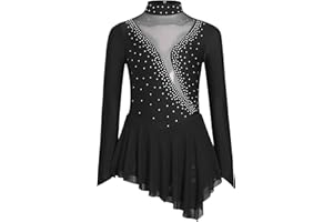 dPois Enfant Fille Robe Patinage Artistique Strass Tenue Danse sur Glace Performance 5-16 Ans