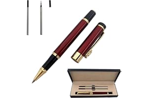 Accod Fine Nib Ballpoint Pen High-end Business Signature Pen Metal Pen Clip Black Ink Rollerball Pen with Two 0.5mm Replacement Refills Gift Pen Premium Gift Box (Red)
