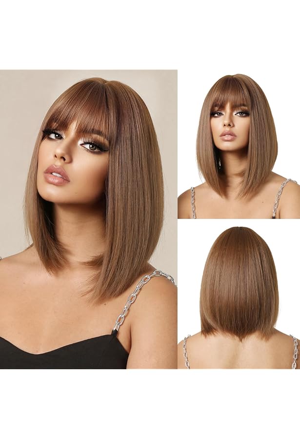 Perruque Longue Bouclée Brun Cuivre - Synthétique 65 Cm - Naturelle Avec Frange