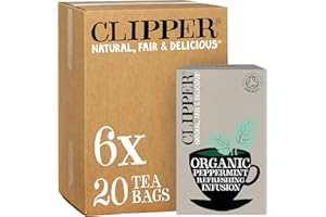 CLIPPER NATURAL, FAIR & DELICIOUS Clipper Organic Peppermint Tea Bags | 120 Infusion Mint Teabag Sachets (6x Boxes of 20) | Bulk Buy, Home & Catering | Caffeine-Free Herbal Tea Bags | Natural, Unbleached, Plant-Based & Biodegradable