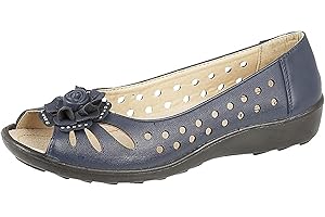 Boulevard Womens Wide Fit Leather Lined Open Peep Toe Flower Summer Shoes Size 3 4 5 6 7 8 9