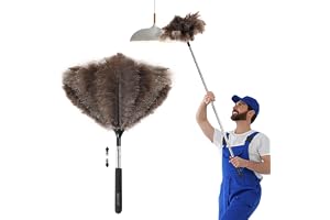 Soarer utdragbar strutsfjädrar dammvippa – 102 cm strutsfjädrar dammvippa med trähandtag återanvändbar, fluffig naturlig äkta