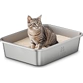 Stainless Steel Cat Litter Box for Cats, Kittens and Rabbits, Tall Litter Box for Cats, Non-Stick, Odorless and Easy to Clean