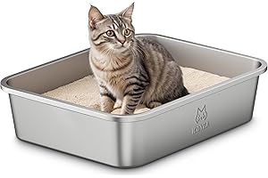 ICOYEA Bac Litiere pour Chat en INOX, Bac à Litière pour Grands Chats, Chatons et Lapins, Caisse Chats Litiere, Litiere Toilette pour Chat, Anti-Adhérent, Anti-Odeurs, Facile à Nettoyer