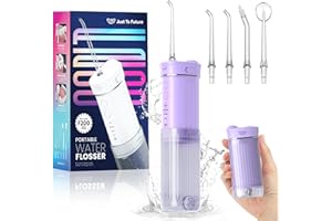 JTF Hydropulseur Jet Dentaire Portable Mini, Électrique Voyage Irrigateur Oral Detartreur Avec 5 Buses Rechange, 4 Modes Water Flosser, 230 ML Réservoir D'eau Escamotable, IPX7 Étanche(Violet)