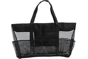 Orssmigs 56L Bolsa Playa Grande XXL Familiar Bolsa Cremallera Playa Malla Negro Beach Bag Bolso de Playa Mujer con 8 Bolsillos y Cremallera Resistente a Arena Plegable Transpirable para Viaje Compras