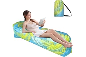 FainFun Sofa Gonflable Plage, 200 * 70cm Canapé Plage Gonflable, Transat Gonflable Vent, Hamac Gonflable Exterieur, pour Le Camping, la Mer, la Plage, Le Salon d'air (Polyester, Feuille 2)
