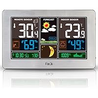 FanJu FJ3378 Funkwetterstation mit Weckfunktion und Temperatur/Feuchte/Barometer/Wecker/Mondphase/Uhr (Silber)