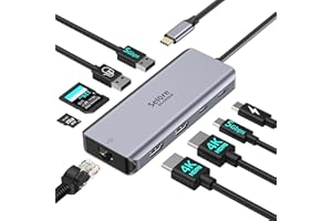SELORE&S-GLOBAL Docking Station d'accueil USB C Dual HDMI, Adaptateur Hub USB C Multiport 9 en 1 vers 4K HDMI, 5 Gbit/s USB C/A 3.0, USB 2.0, PD100W, Ethernet RJ45, SD/Micro SD Lecteur de Cartes pour Dell HP