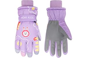 Jupsk Guanti da sci invernali per bambini, impermeabili, da snowboard, antiscivolo, imbottiti, caldi, per ragazze, ragazzi, 4-9 anni