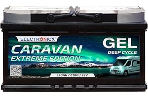 Akumulator żelowy 12 V 120 Ah Electronicx Caravan Extreme Edition, akumulator solarny 12 V, akumulator zasilający 12 V, żelowy akumulator do przyczepy kempingowej, akumulator żelowy 12V 120Ah