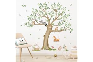 wondever Kids Large Tree Wall Stickers Animal Tree Fox Owl Peel and Stick Wall Art Decals for Kids Bedroom Baby Nursery